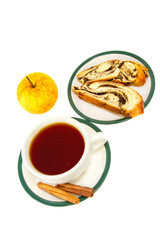 tea cinnamon sticks roll with poppy seeds and apple