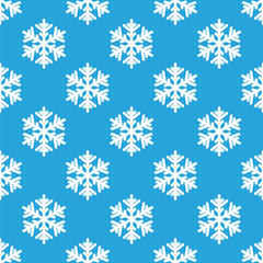 Fototapeta na wymiar Seamless pattern of white snowflakes on a blue background
