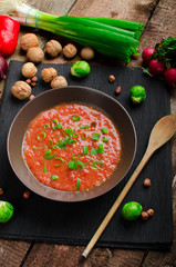 Hot salsa tomato with spring onion and red pepper