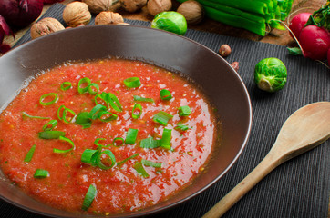 Hot salsa tomato with spring onion and red pepper