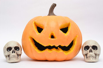 Halloween pumpkin and skull