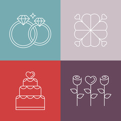 Vector wedding icons in outline style