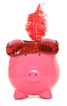 Piggy bank wearing a flapper girl headband