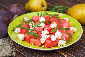 Watermelon, cheese and rocket salad