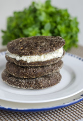 Loafs of rye bread with cream cheese
