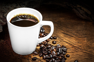 Black coffee and coffee beans