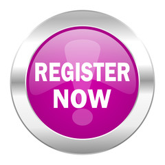 register now violet circle chrome web icon isolated