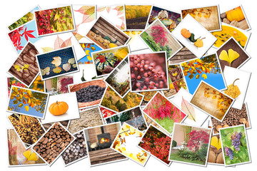 Fototapeta na wymiar Stack of autumnal photos isolated on white background