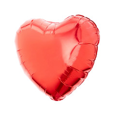 Red heart foil balloon on white, clipping path