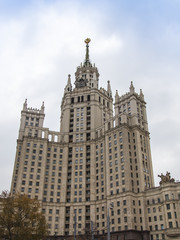 Moscow, Russia. Architectural fragment of a Stalin skyscraper