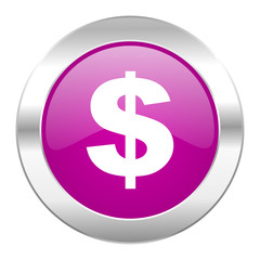 dollar violet circle chrome web icon isolated