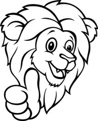 Funny cartoon lion giving thumb up