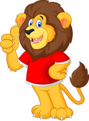 Fototapeta premium Cute cartoon lion giving thumb up