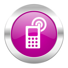 phone violet circle chrome web icon isolated