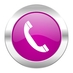 phone violet circle chrome web icon isolated