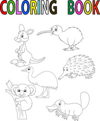 Naklejka premium Cartoon Australia animal coloring book