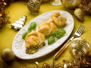 stuffed canape with pesto over christmas table