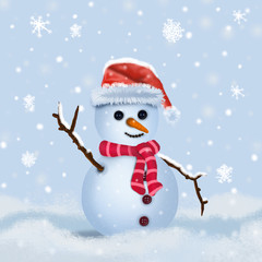 Snowman in hat and scarf