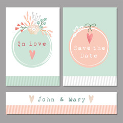 Set of floral romantic wedding,baby shower,birthday cards