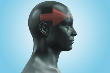 Think forward, Human head with red arrow - 3D