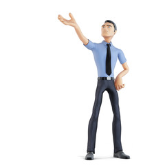 3d businessman pointing at invisible object. Isolated