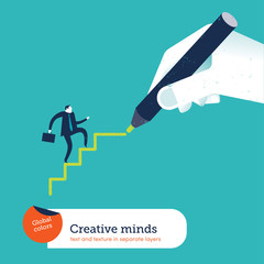 Hand drawing stairs for a businessman