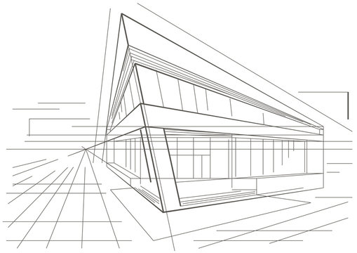 architectural sketch of modern corner building