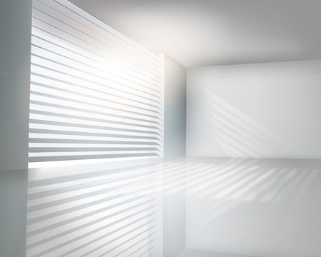 Sunlit window with blinds. Vector illustration.