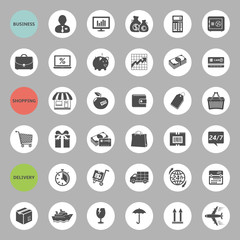Set of web icons for business, shopping and delivery
