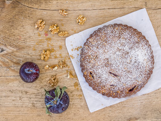 Plum pie with walnuts