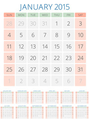 Calendar 2015 12 months vector design template