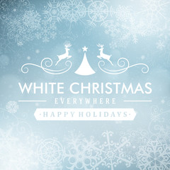 Merry Christmas message and light background with snowflakes