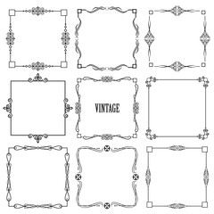 Vintage calligraphic square frame set isolated on white.