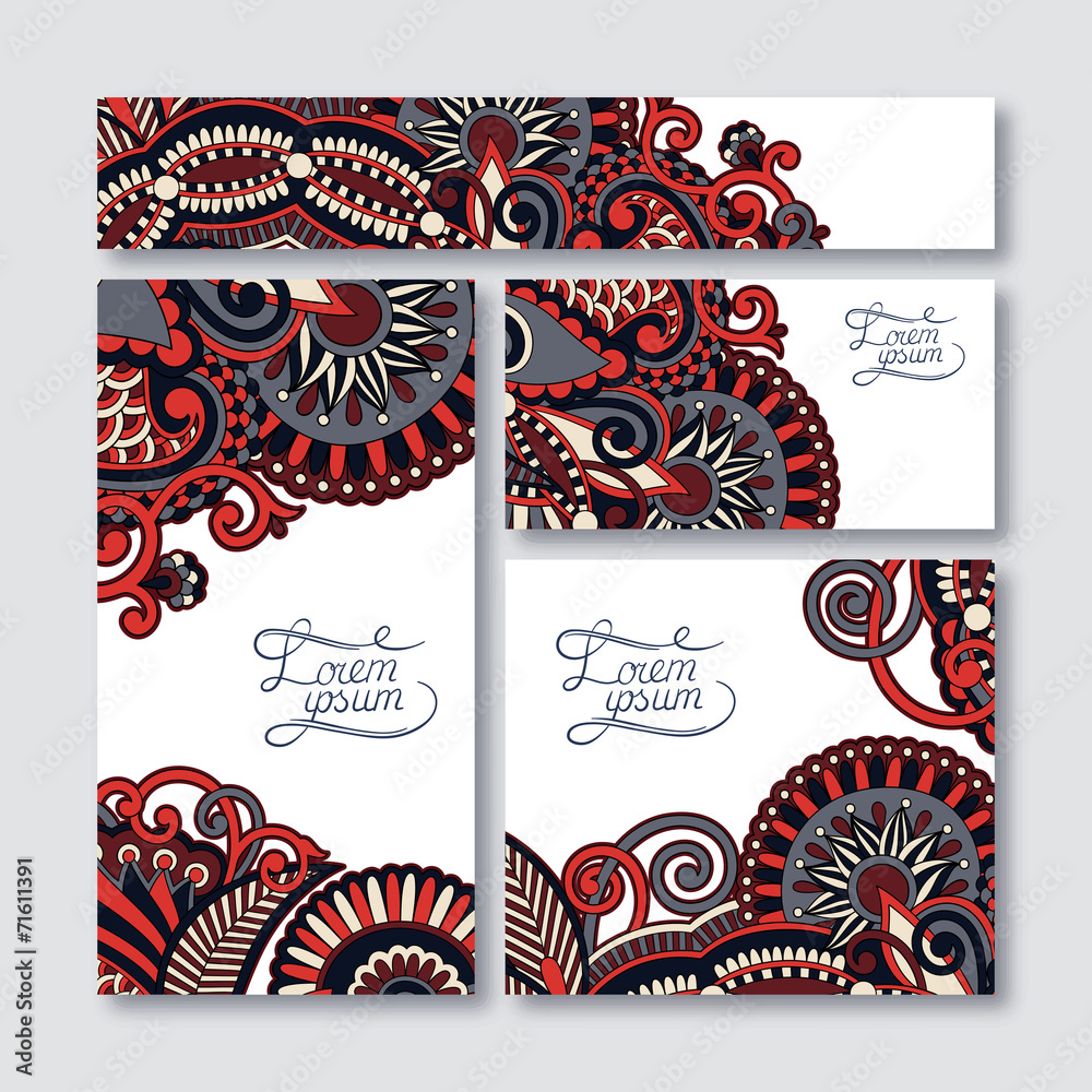 Sticker collection of decorative floral greeting cards in vintage style,