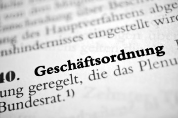 Fototapeta premium Geschäftsordnung - schwarz-weiß Text