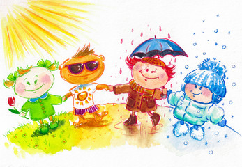 Cute children-  four seasons concept .