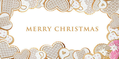 Christmas card with gingerbread hearts on white