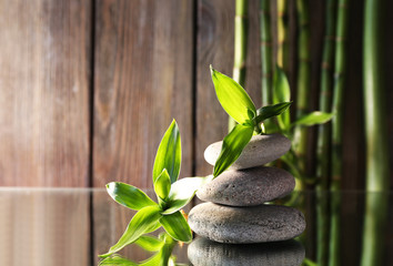 Spa stones and bamboo branches