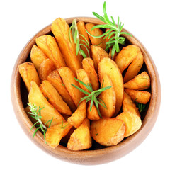 Homemade fried potato in bowl isolated on white