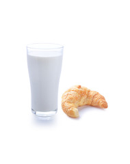 glass of milk  and tasty croissant