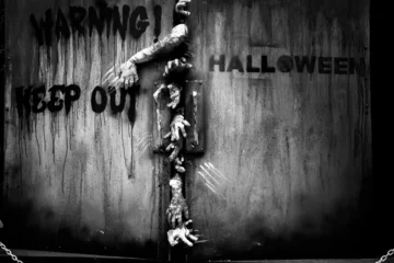 Fotobehang zombie hand through the door © Satit _Srihin
