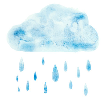 Hand draw aquarelle art paint blue watercolor cloud rain drop