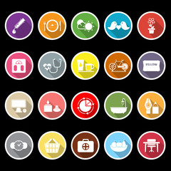Health behavior flat icons with long shadow