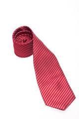 Red and White Striped Tie Isolated on White Background.
