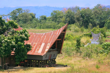 Traditional Batak house on Samosir island, Sumatra, Indonesia