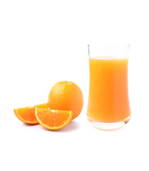 Orange juice glass  on white