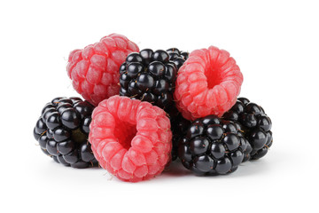 ripe organic raspberries and blackberries