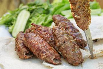 traditional shish kebab from lamb meat