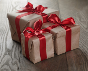 vintage style gifts tied with ribbon and bow