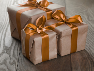 vintage style gifts tied with ribbon and bow
